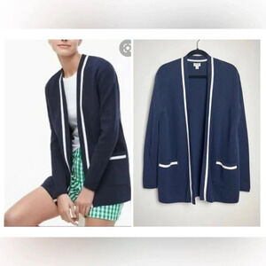 J.Crew Navy Open Front Cardigan 100% Cotton Sz XXS Navy/White